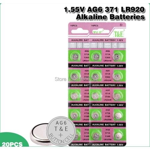 20pcs Alkaline Cell Coin Battery 1.55V AG6 LR920 Button Batteries 371A CX69 LR920W 371 L921 SR927 171 G6A AG 6 For Watch Toys