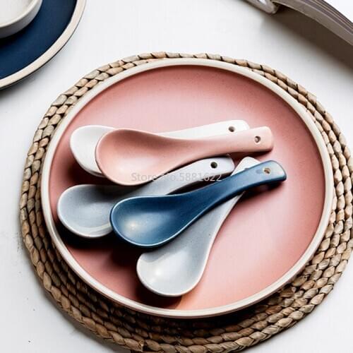 Nordic Matte Soup Spoons Ceramic Dinner Rice Spoon Four Colors