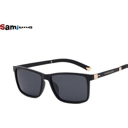 SamjuneMen Polarized TR90 Sunglasses Vintage Anti-UV Driving Driver Black Goggles Eyewear Rectangle Shades