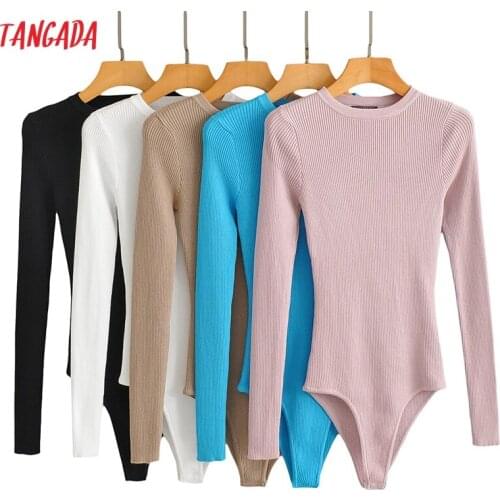 Tangada 2021 Fashion Women Solid Knit Playsuits Long Sleeve Rompers Ladies Sexy Chic Jumpsuits LK23