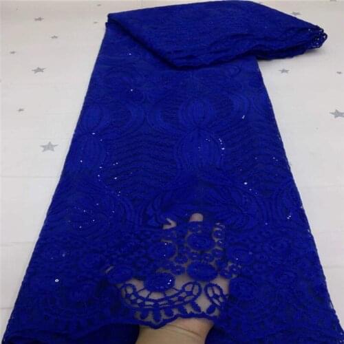 Embroidery royal blue African Mesh Lace Fabrics Sequins Lace Fabrics Flower Pattern Sequence Laces Fabric for Nigerian Net Lace