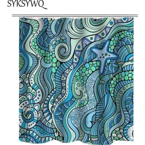 Octopus Shower Curtain Blue Curtains Bathroom Seastar Starfish Curtains For Bathroom Shower Fabric Polyester Rideaux De Douche