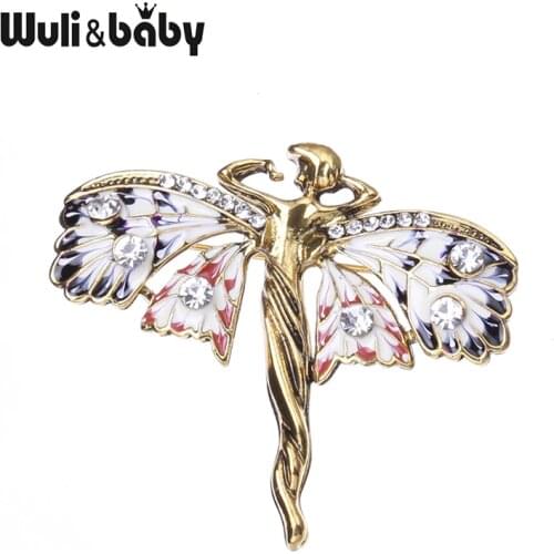 Wuli&baby Butterfly Fairy Brooches For Women Unisex 2-color Enamel Angel Figure Party Office Brooch Pins Gifts
