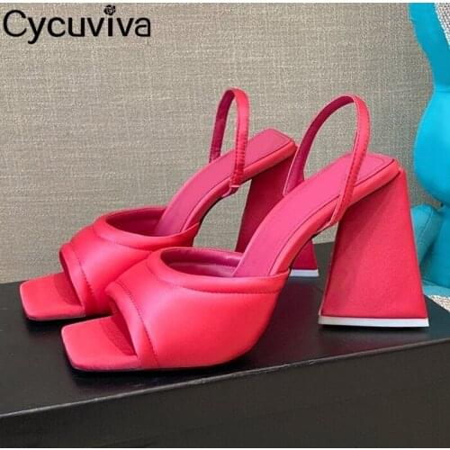 Designer Strange Heel Satin Sandals Women Shoes Slip On Slingback High Heel Shoes Women Casual Party Pumps Female Sandals Summer