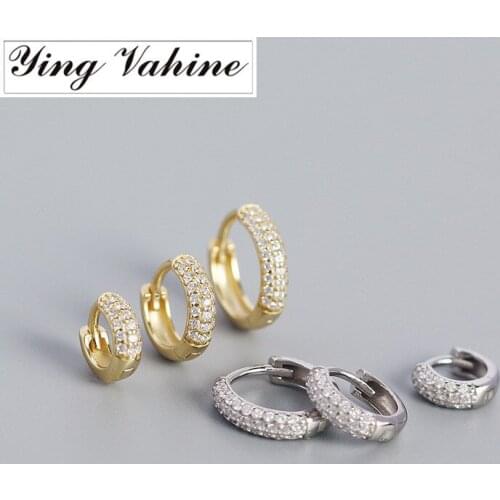 Ying Vahine 100% 925 Sterling Silver White Zircon Round Shape Hoop Earrings for Women Jewelry