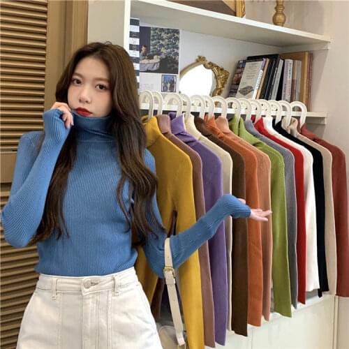 Woman Sweaters Pullover Basic Turtleneck Tight Top Womens Autumn And Winter Long-Sleeved Sweater Femme Chandails
