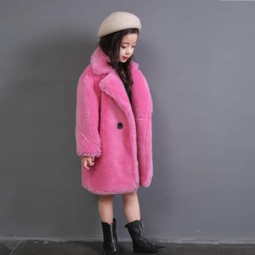 2021 Winter Fashion Girls Faux Fur Coat Teddy Bear Long Girls Jackets And Coats Thicken Warm Parkas Kids Outerwear Clothes D73