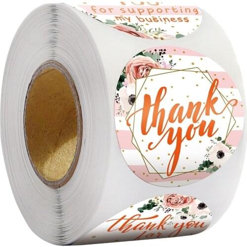 1inch Novel Floral Orange Thank You Stickers Circle Adhesive Order Business Sealing Labels for Crafts Handmade Gift Decoration