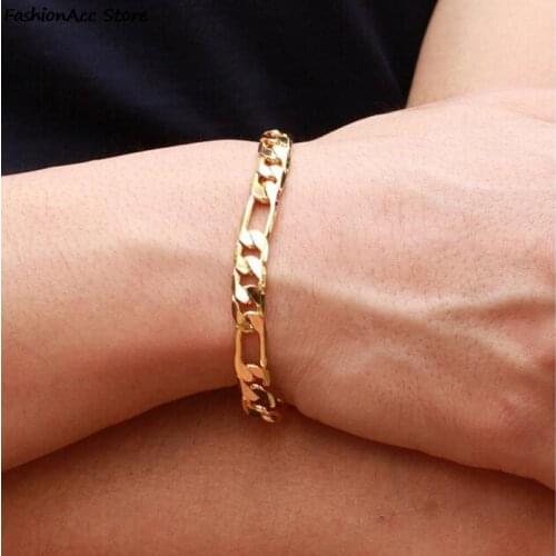 1Pcs 21cm gold-color Jewelry Filled Bracelet FLAT CUT CURB MENS BOYS Chain