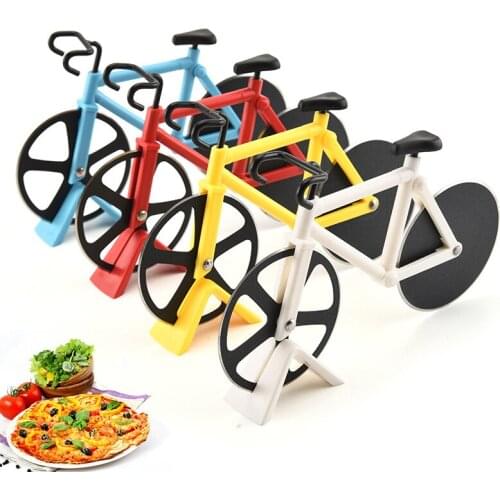 1PC Steel Pizza Knife Two-wheel Bicycle Shape Cool Round Bike Cutter Knife Pizza for Biscuits Cakes Cutting Knives