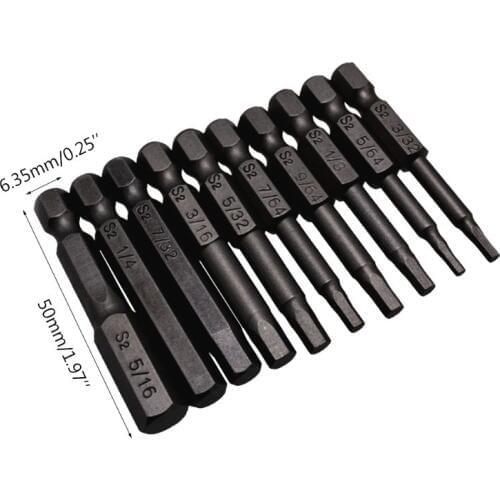 10PCS Black Magnetic Hexagon Screwdriver Bits S2 Steel 1/4 Inch Hex Shank Screw Drivers Set 50MM