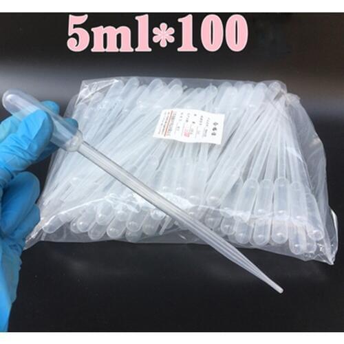 100pcs ,5ml Plastic Disposable Graduated Pipette Graduated Transparent pipettes Dropper Laboratory Polyethylene Makeup Tools
