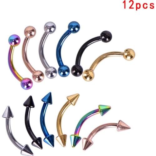 12PCS/Set Stainless Steel Eyebrow Ring Navel Ring Belly Button Earrings Lip Ring Piercing Jewelry Drop Shpping Body Piercing