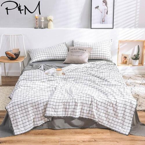 2019 INS Nordic Grey Plaids Bedding Set Wash Microfiber Polyester 4pcs Summer Quilt Bedlinens Bedsheet Pillowcases