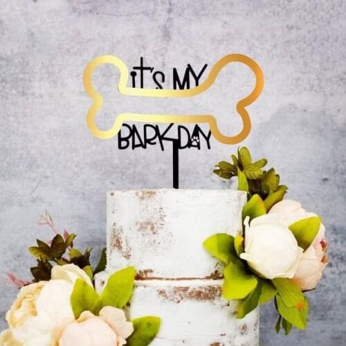 2021 Pet Dog Acrylic Birthday Cake Topper It`s My Barkday Bone Paw Print Diy Cake Toppers for Dog Birthday Party Cake Decoration