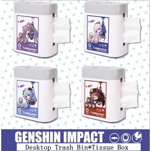2021 New Genshin Impact Kanzari Ayaka HUTAO Anime Peripheral Desktop Trash Can Tissue Box 2-in-1