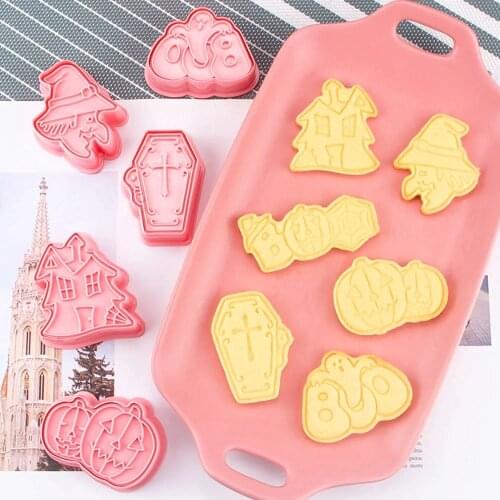 6pcs/set Halloween Shape Set Of Cookie Cutters 3d Cartoon Mold Plastic Pressing Fun Baking Molding Home Halloween Cookie Mould