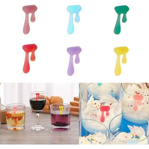 6pcs Silicone Water Drop Shape Wine Glass Marker Creative Drinking Cup Identifier Party Cup Sign (Random Color)