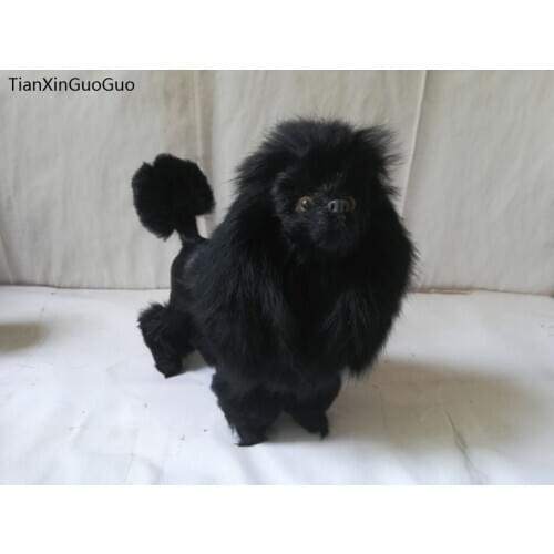 Large 24x8x20cm plastic&fur black poodle hard model craft home decoration toy gift w0558