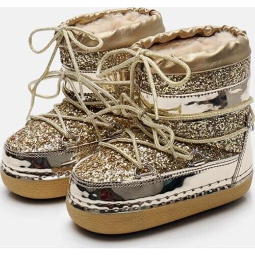 Winter Warm Kids Snow Boots -30 Degree Real Fur Sequins Platform Shoes Girls Fashion Brand Boys Ankle Boots Space Boots