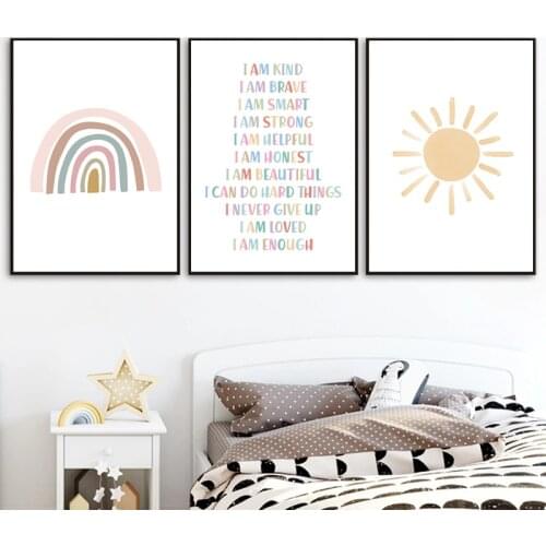 Kids Affirmations Encourage Quote Canvas Print Rainbow Wall Art Pictures Nursery Decoration Painting Nordic Posters for Playroom