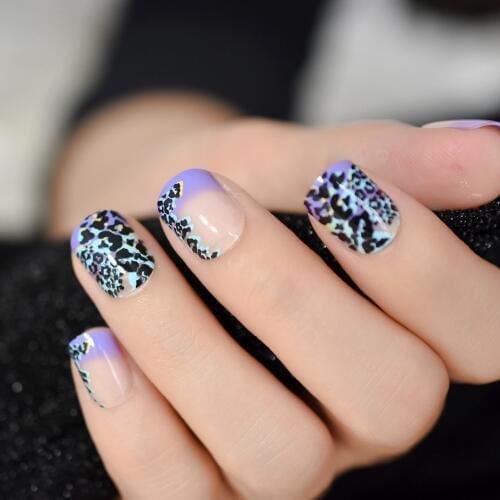 Natural Nude Purple French False Fake Nails Press on Leopard Nails Art Tips Daily Office Finger Wear Manicure Tool