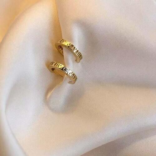 Lokaer Classic Titanium Stainless Steel Semicircle Roman Numeral Wedding Earrings For Women Hollow CZ Crystl Earring