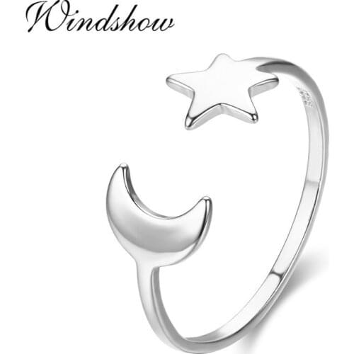 Cute Pure 925 Sterling Silver Moon and Star Rings For Women Girls Jewelry Finger Toe Anillos Bague Argent Aneis bijoux Anillo