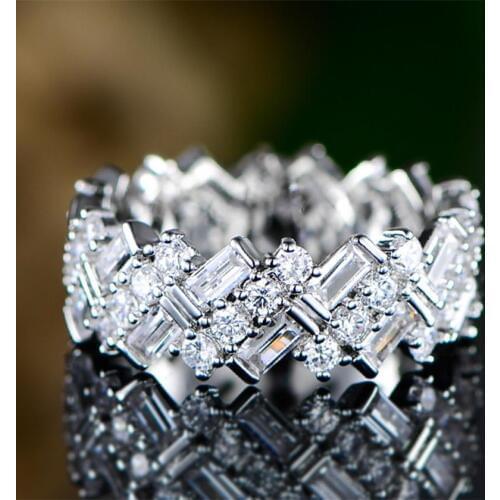 Huitan New Design Round Rectangular Stone Oblique Arrangement Women Ring Fashion Wedding Engage Party Simple Ring High Quality