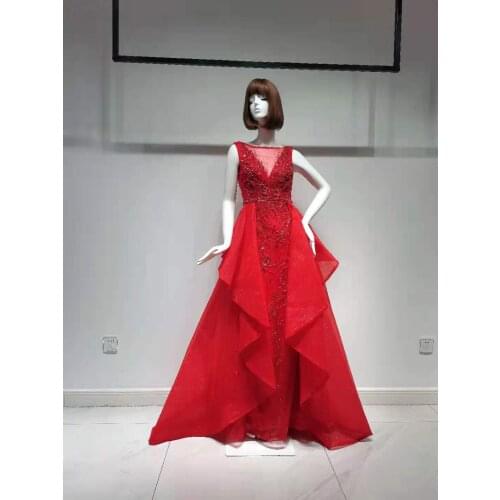 Red Mermaid Evening Dresses O-Neck Luxury Gowns Fashion Ladies Party Dress Woman Evening For Handmade For Women Wedding Party