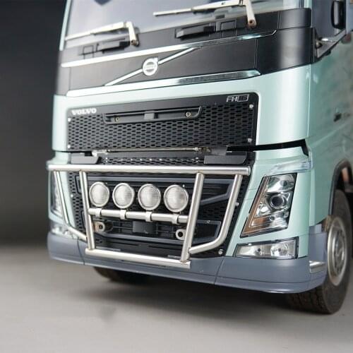 Rc Truck Metal Front Guard Bumper + Spotlight Lamp For 1:14 Rc Car Tamiya VOLVO FH16 750 56360 6X4 Tractor Truck Model