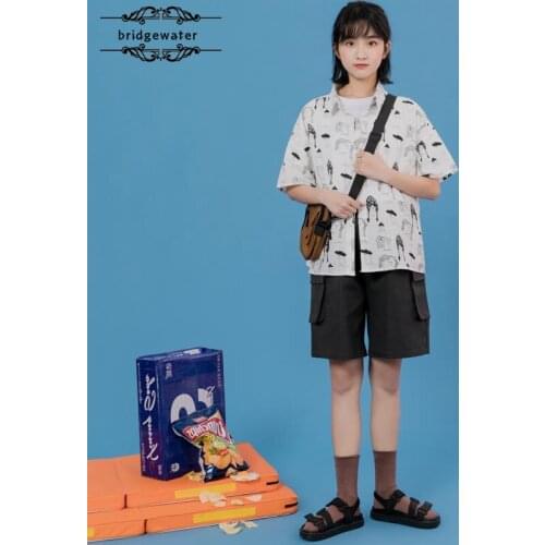 Printed cotton short-sleeved sweet girl shirt Hong Kong style student summer new loose woman shirt