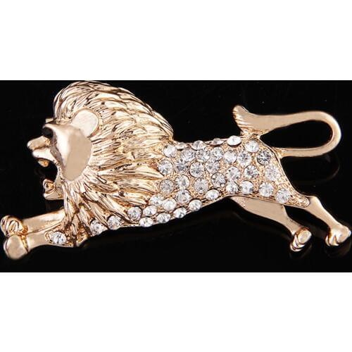 Fashion Animal Lion Rhinestone Brooch Men Suit Brooches for Collar Hats Brooches Pins Women Jewelry Gifts XZ120