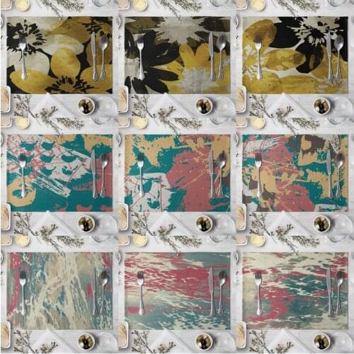 Fashion Print Rectangle Cotton Linen Western Style Table Pad Cut Mats Placemat for Dinner Kitchen Table 40x30cm