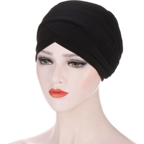 Muslim Turban Headwrap Hat for Women Pre-Tied Bandanas Chemo Beanies Caps Forehead Headscarf for Cancer Hair Accessories