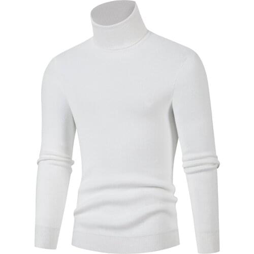 Mens Sweater Turtleneck Pullovers Korean Fashion Computer Knitted Sweater Men Black White Turtleneck Sweater Men Solid Pullovers