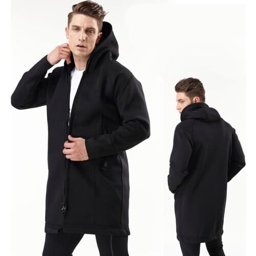 Neoprene Men Rain Jacket Long Coat Raincoat Long Sleeve Surfing Water Sports Surf Wetsuit Poncho Hiking Windcheater Black