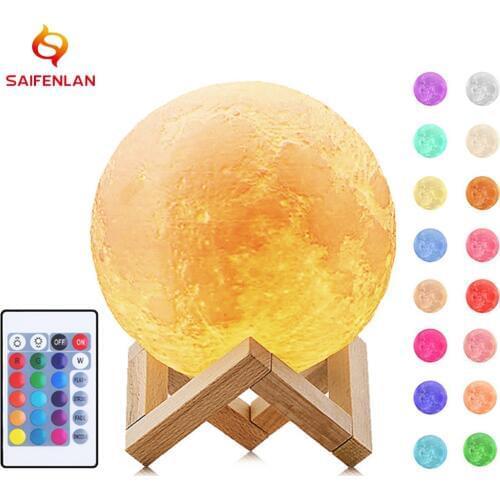 USB Night Lamp 3D Print Moon Lamp Luminaria USB Charging Pat Night Light Led Touch Dimmable 2/16 Color Change Bedside Lamps