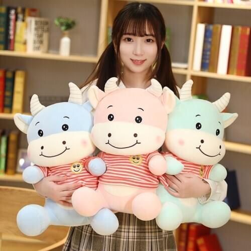 New Huggable Smile Cattle Plush Toys Stuffed Animal Cow Plush Doll Cute Soft Cartoon Toys for Children Baby Christmas Gift