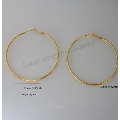 / MIN ORDER 10$ /NEW 4G - YELLOW GOLD GP SOLID OVERLAY FILL BRASS PLAIN ROUND HOOP DIAMETER 2.09" EARRING BAND WIDTH 2MM 0.08"