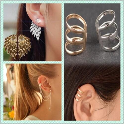 New Women Punk Temptation Crystal fashion imitation pearl crystal flower leaf heart Arch Angel Wing Earring Jewelry geometric