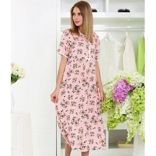 New Lady Summer Autumn Pure Cotton Pink Florets Fair Maiden Lovely Long Style Big Size Night Dress Sleepwear Home Dress Пижама