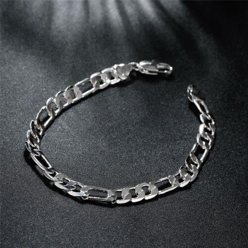 Wholesale Beautiful Noble wedding women men silver color 6MM Flat Bracelet CHAIN fashion classic jewelry stamped JSH219 NEW