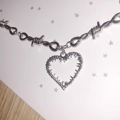 Thorns heart necklace for teenage egirls y2k jewelry grunge aesthetic nightclub party cool necklace punk hip-hop for eboys