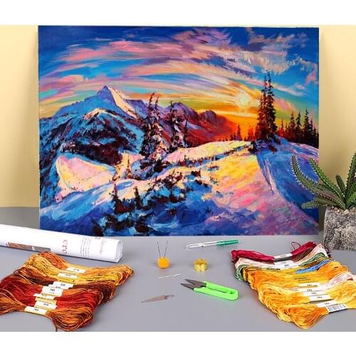 Landscape Evening Sun Pre-Printed 11CT Cross-Stitch Patterns DIY Embroidery DMC Threads work Knitting Handicraft Hobby Sales