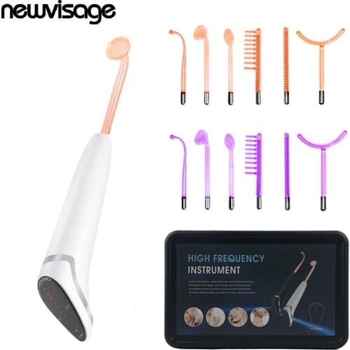 Safe Voltage Portable High Frequency Facial Wand HF Skin Therapy Machine Neon Argon Electrodes Anti Aging Blemish Spot Acne Care