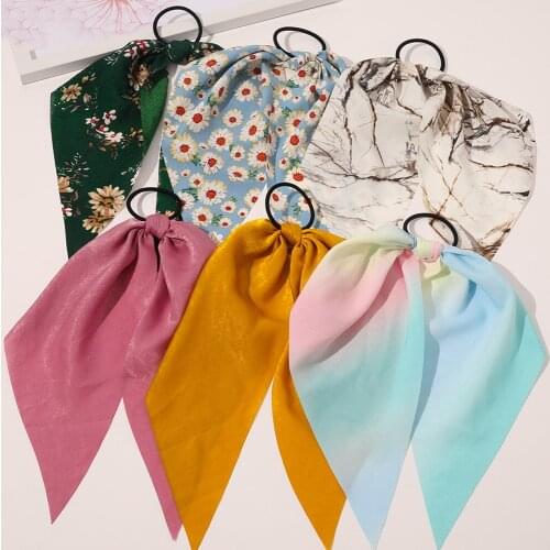 Ruoshui Woman Ribbon Scrunchies Printed Floral Hair Ties Women Hair Accessories Rubber Band Ponytaill Holders Elastic Hairband