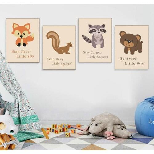 Forest Animal Fox Squirrel Owl Decoration Canvas Painting Childrens Room Bedroom Frameless Art Wall Pictures for Living Room