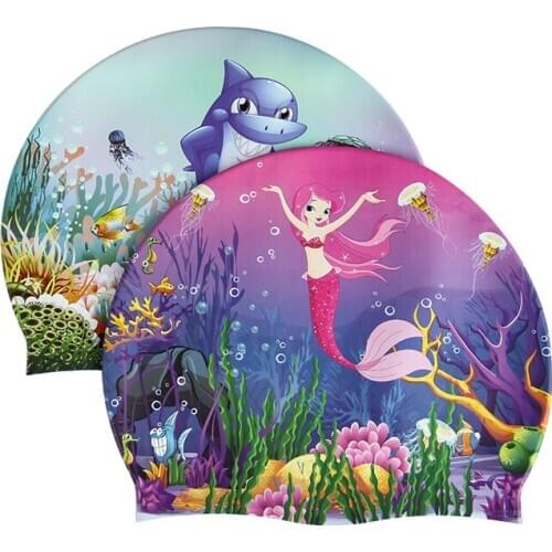Julysand Swimming Caps Children Cute Cartoon Printed Comfortable Silicone Waterproof Kids Bathing cap