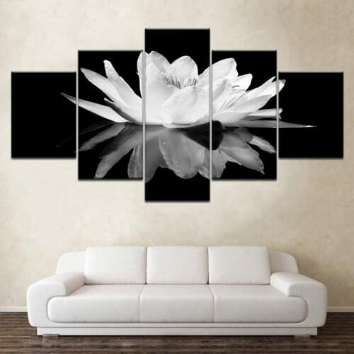 Modern Canvas HD Printed Poster Framework Bebroom Decor 5 Pieces Black Lotus Paintings Modular Wall Art Abstract Flower Pictures